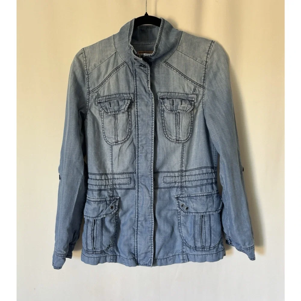 Anthropology Marrakech Denim Lyocell Utility Jacket XS Blue Jean Pockets Boho